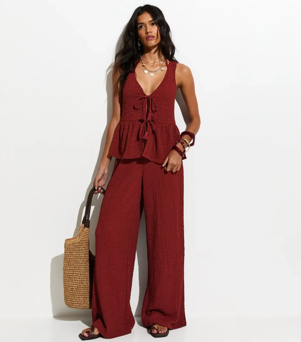Women's Light Blue Textured Jersey Beach Trouser
