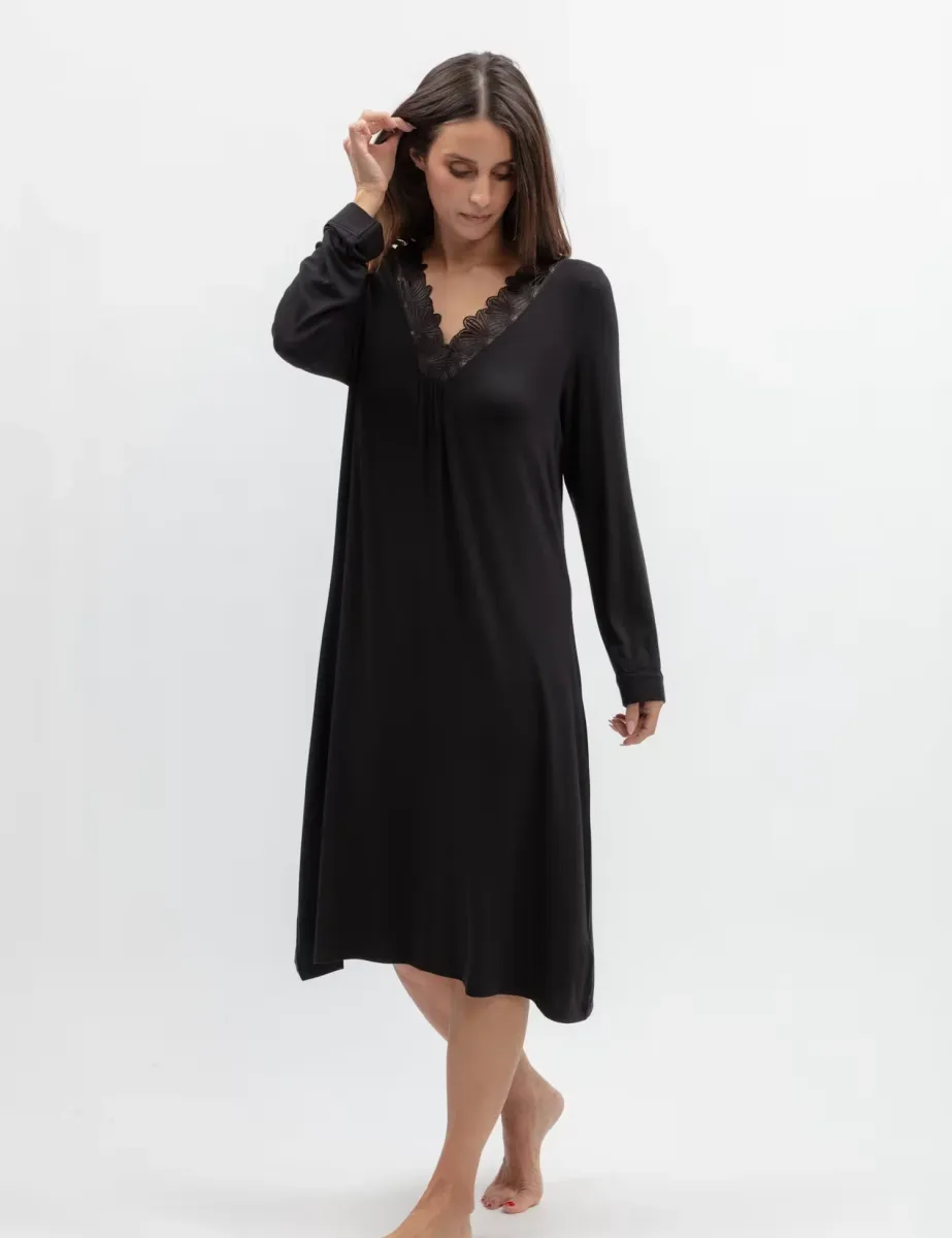 Modal Rich Jersey Lace Trim Nightdress Black
