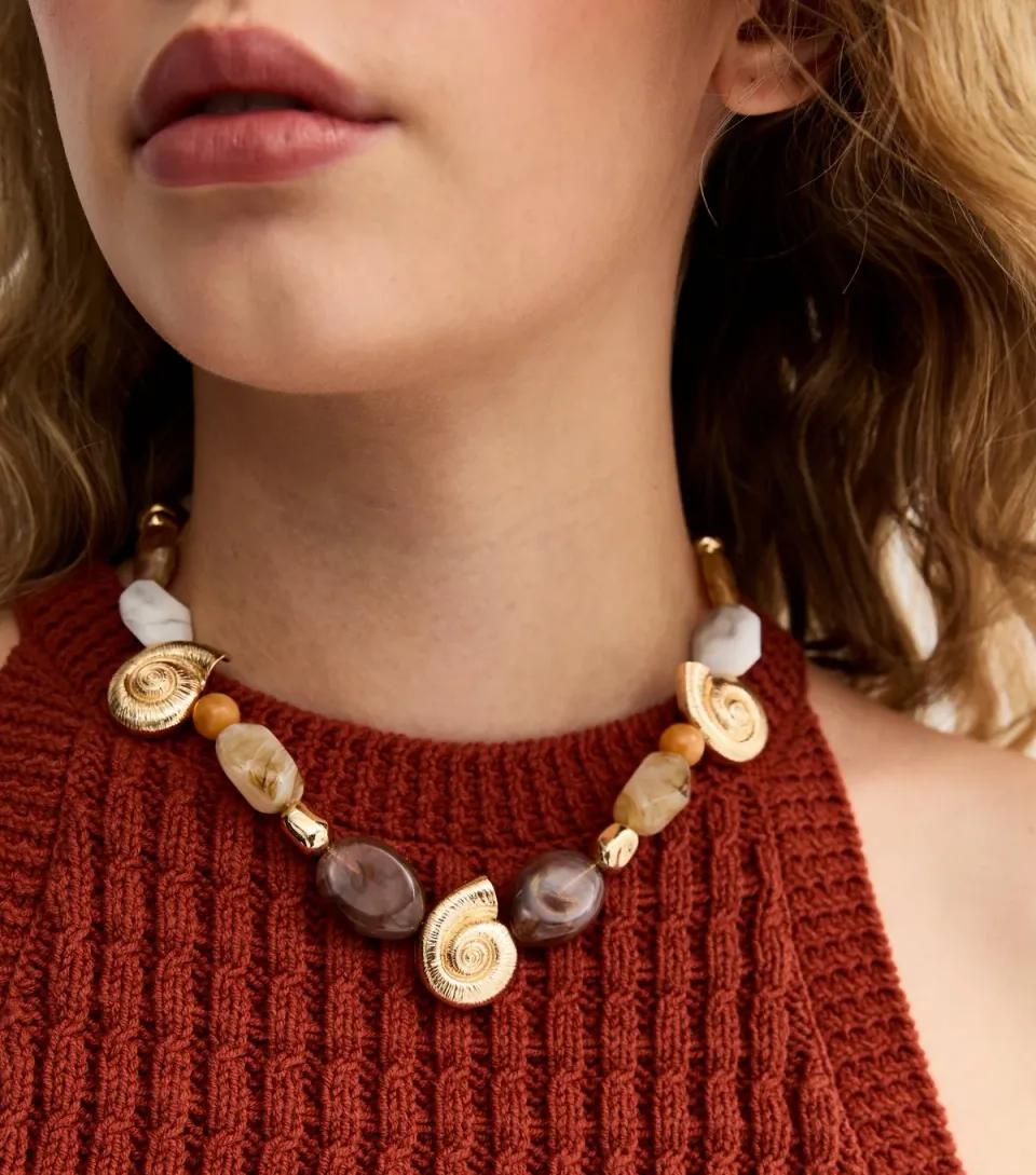 Brown Mixed Resin and Shell Necklace