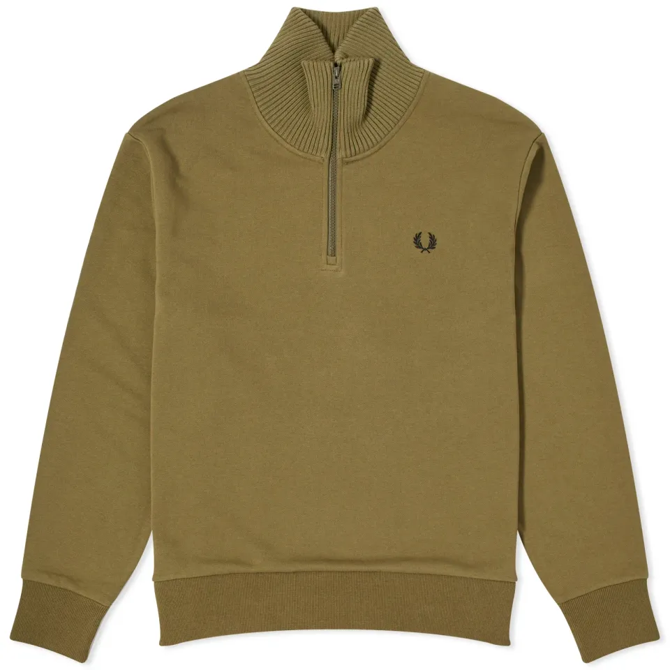 Knitted Trim Zip Neck Sweatshirt