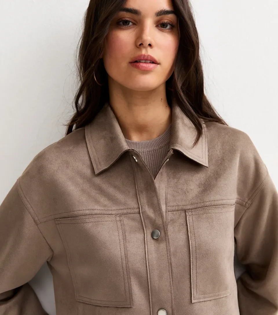 Women's Tan Faux Suede Boxy Shacket