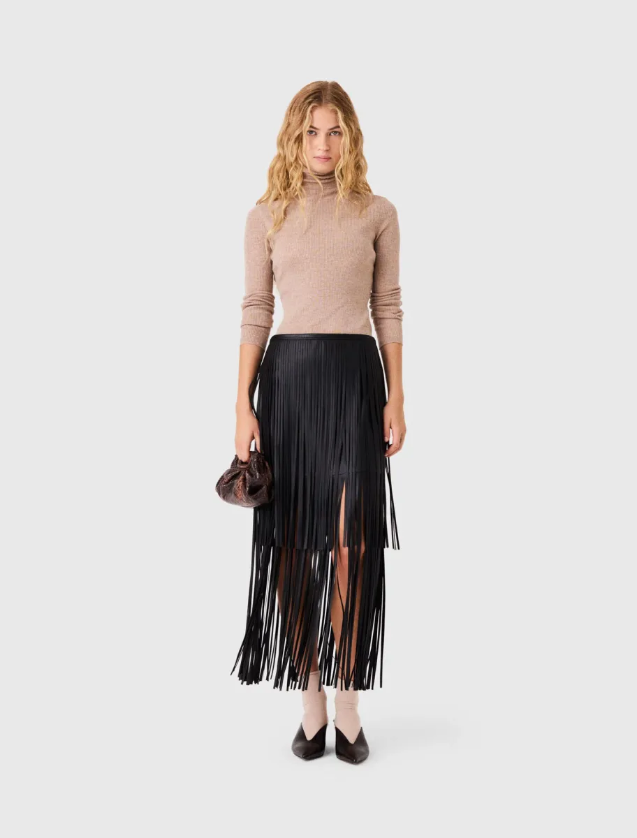 Fringed faux leather skirt