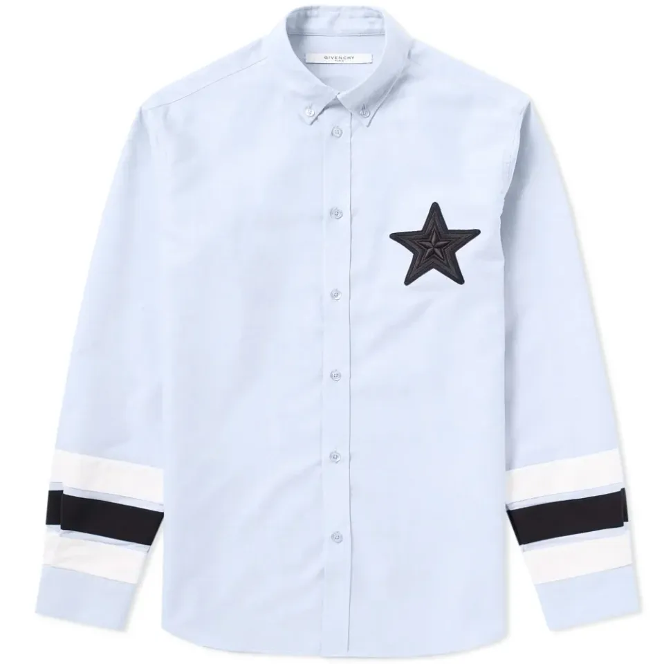 Regular Star Embroidered Tape Sleeve Oxford Shirt
