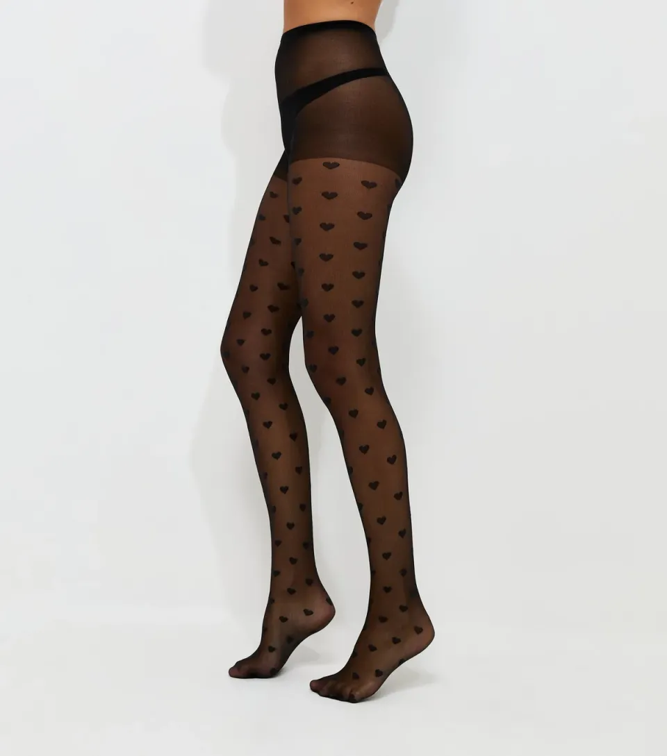 Black Heart Pattern Tights