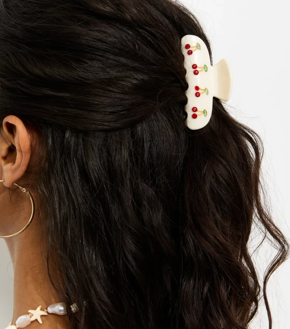 Cream Cherry Detail Hair Claw Clip