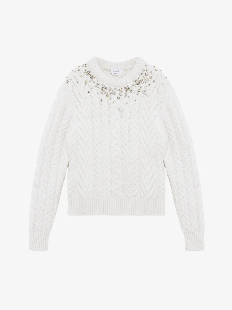 Crystal Embroidery Cable Knit Jumper