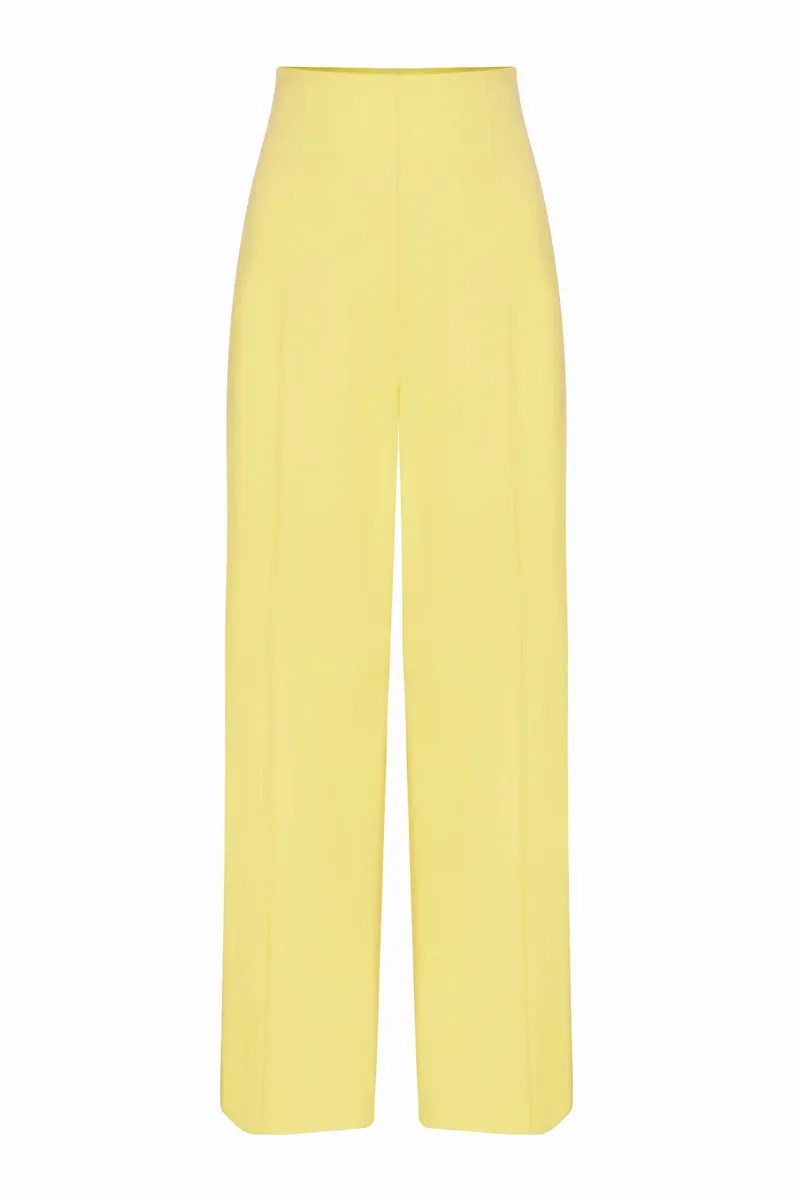 Wide Leg Trousers in Plain Summer Yellow - Paloma