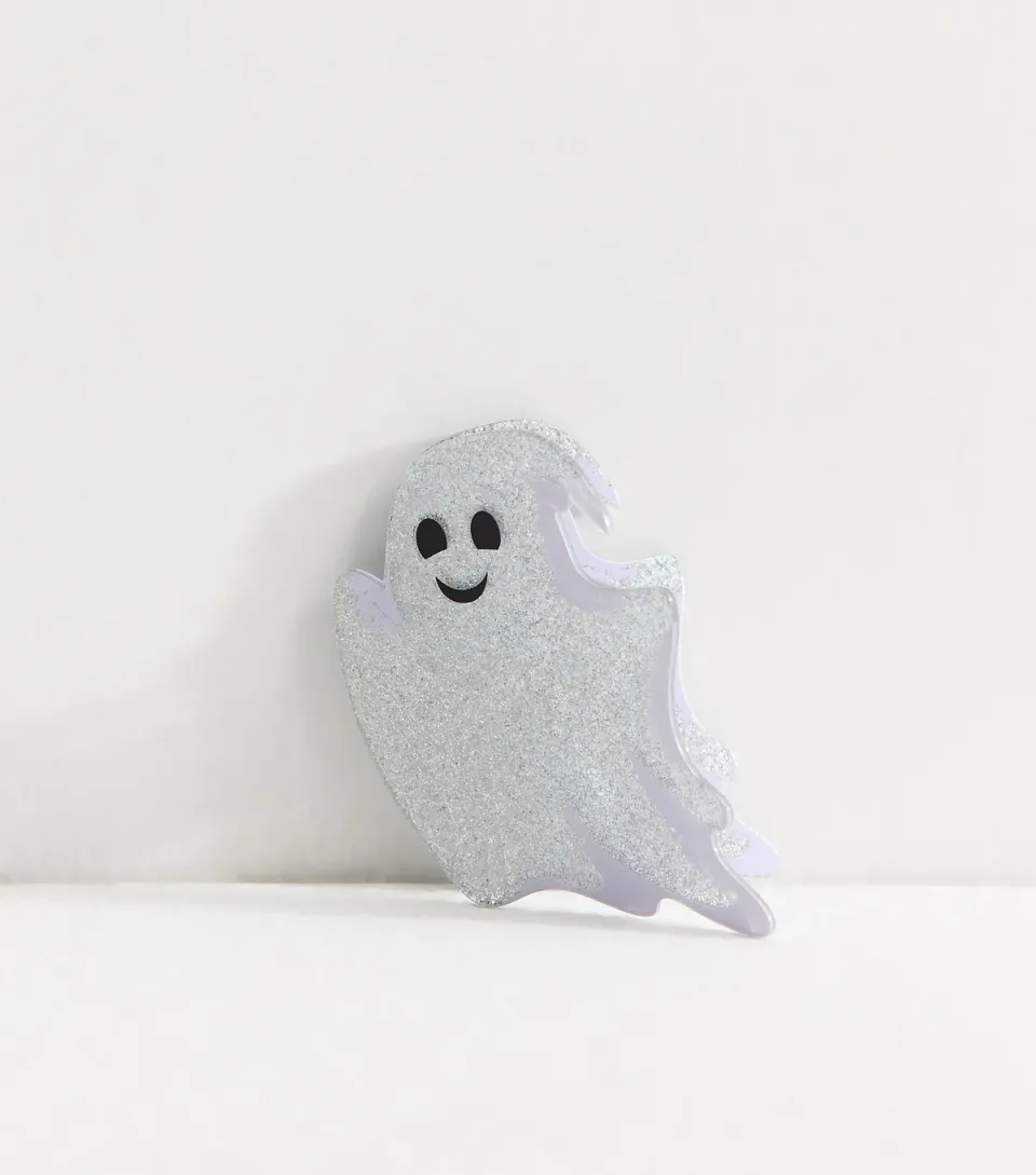 Silver Glittery Halloween Ghost Hair Claw Clip