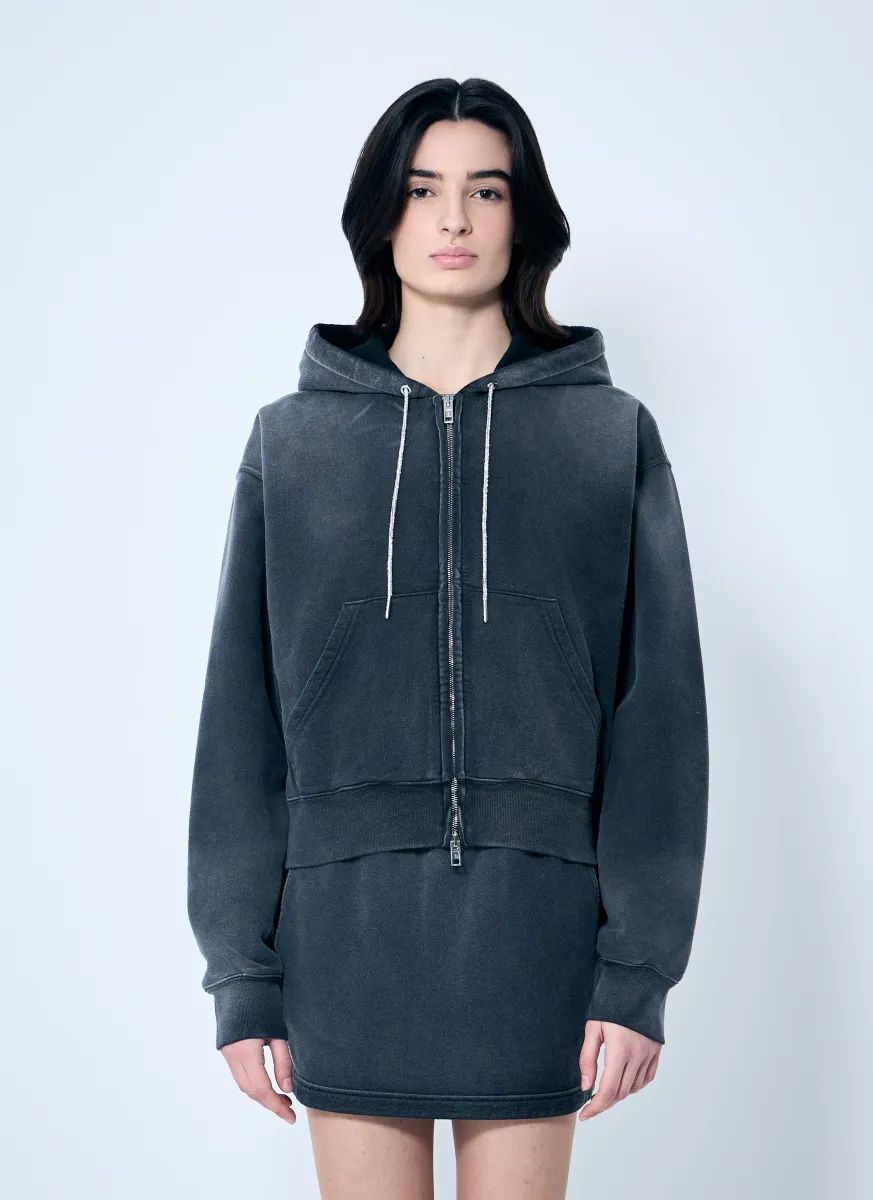 Zip-Up Sweater With Rhinestone Drawstring