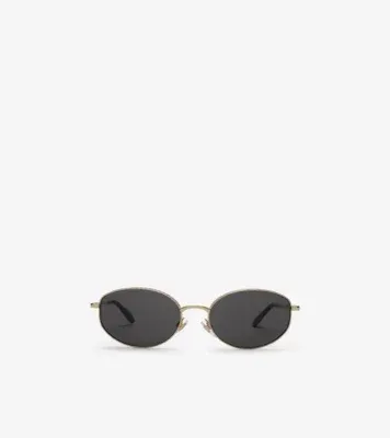 Metal Check Oval Sunglasses in Light gold