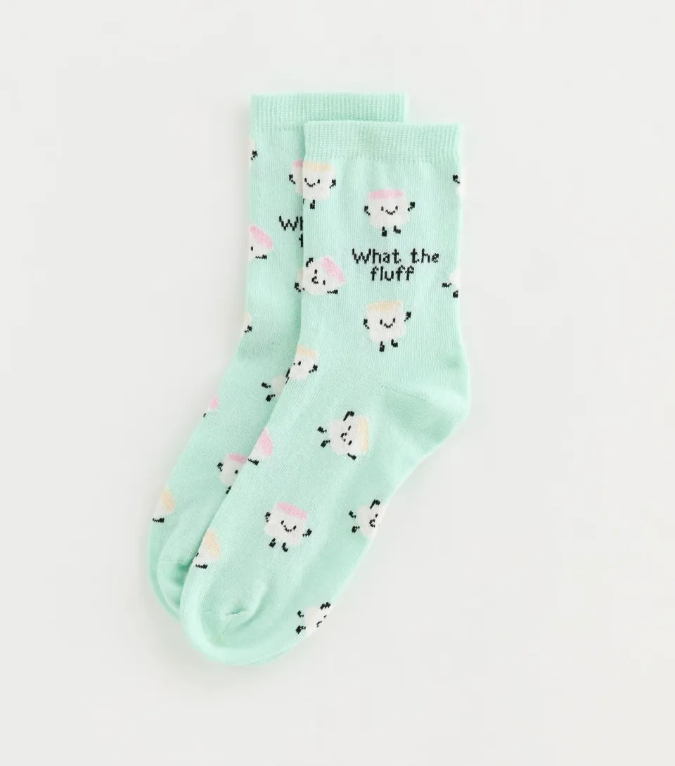 Turquoise What The Fluff Patterned Ankle Socks