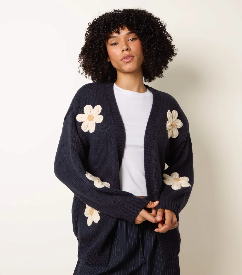 Women's Navy Daisy Knit Cardigan