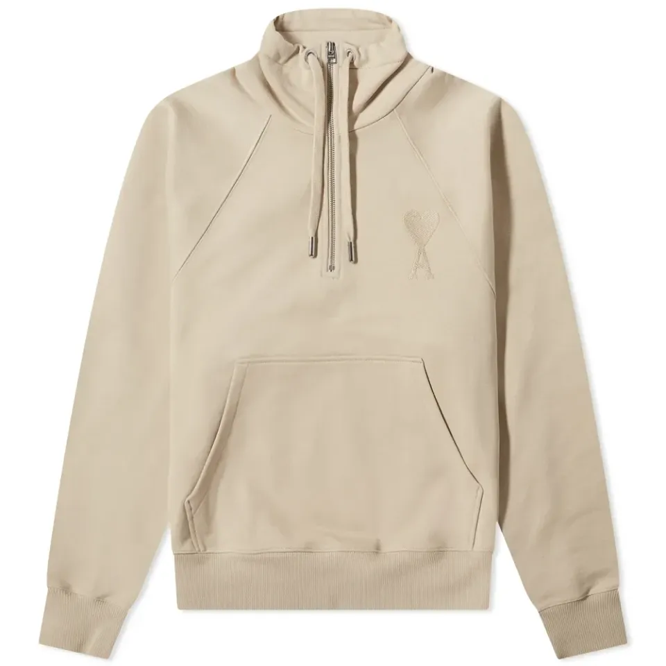 AMI Tonal Heart Half Zip Sweat