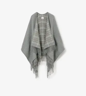 Check Wool Reversible Cape in Grey