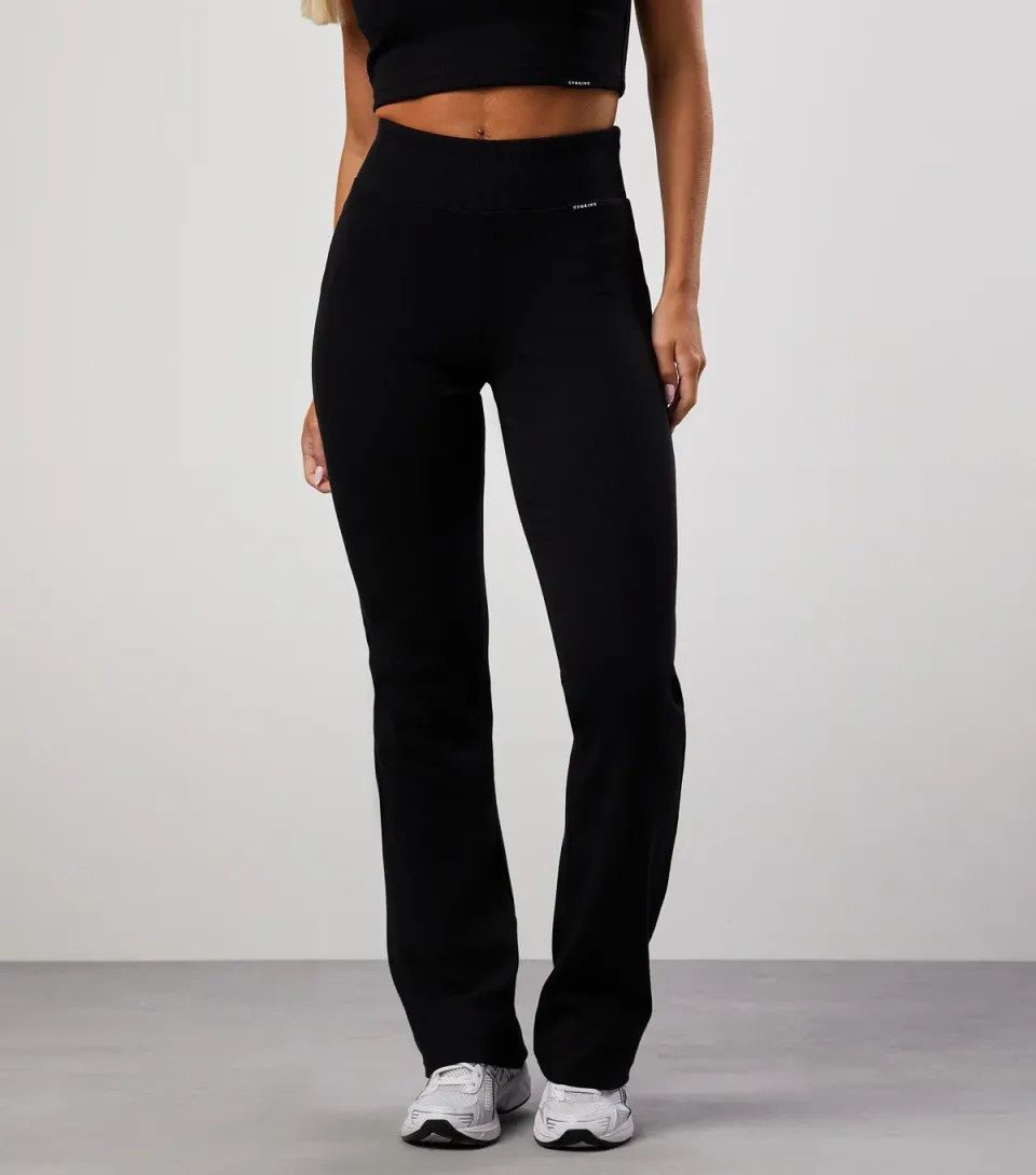 Women's Black Rib Flared Leggings