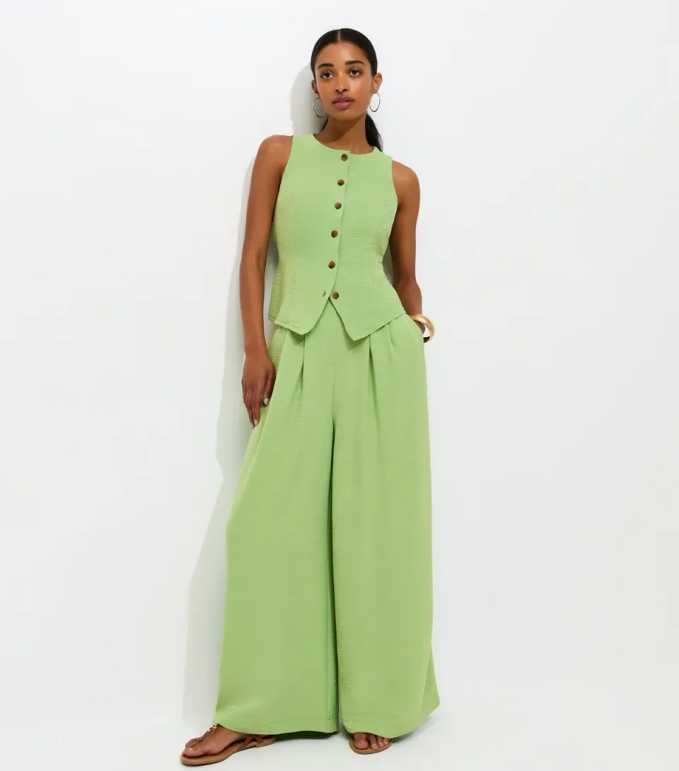 Women's Bright Green Tailored Wide Leg Trousers