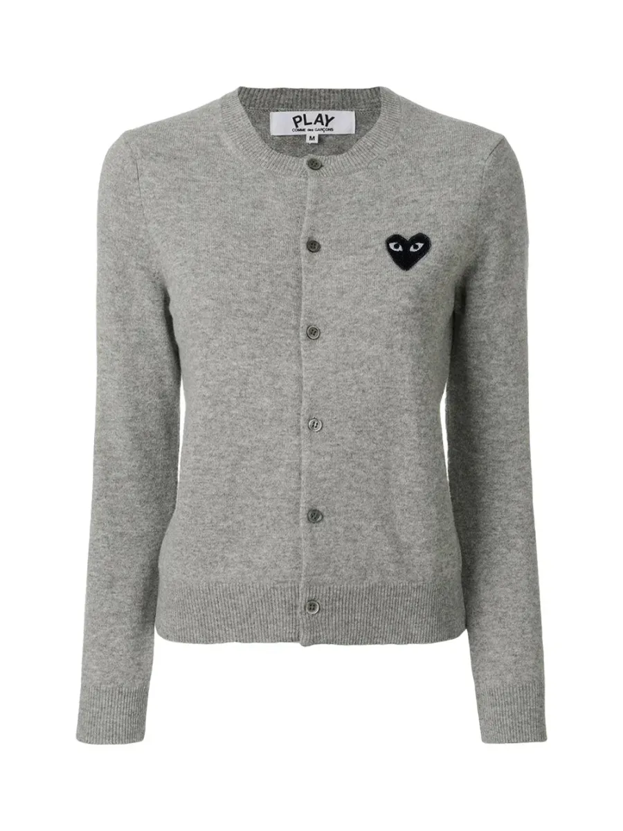 Round-Neck One Heart Cardigan L. Grey
