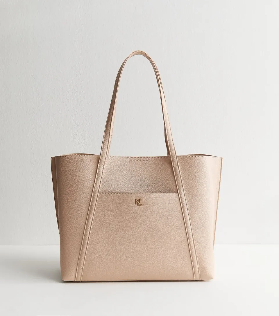 Camel Faux Leather Front Pocket Tote Bag Vegan