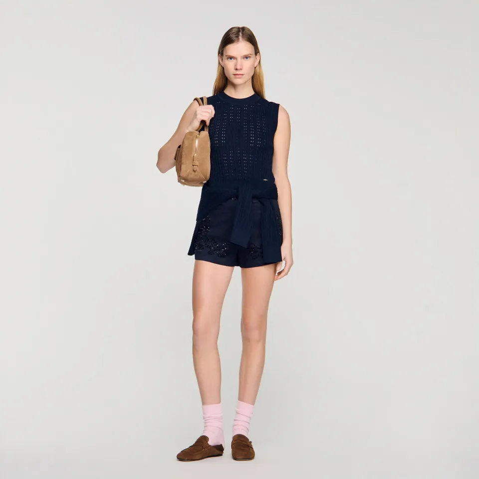 Cropped textured knit jumper