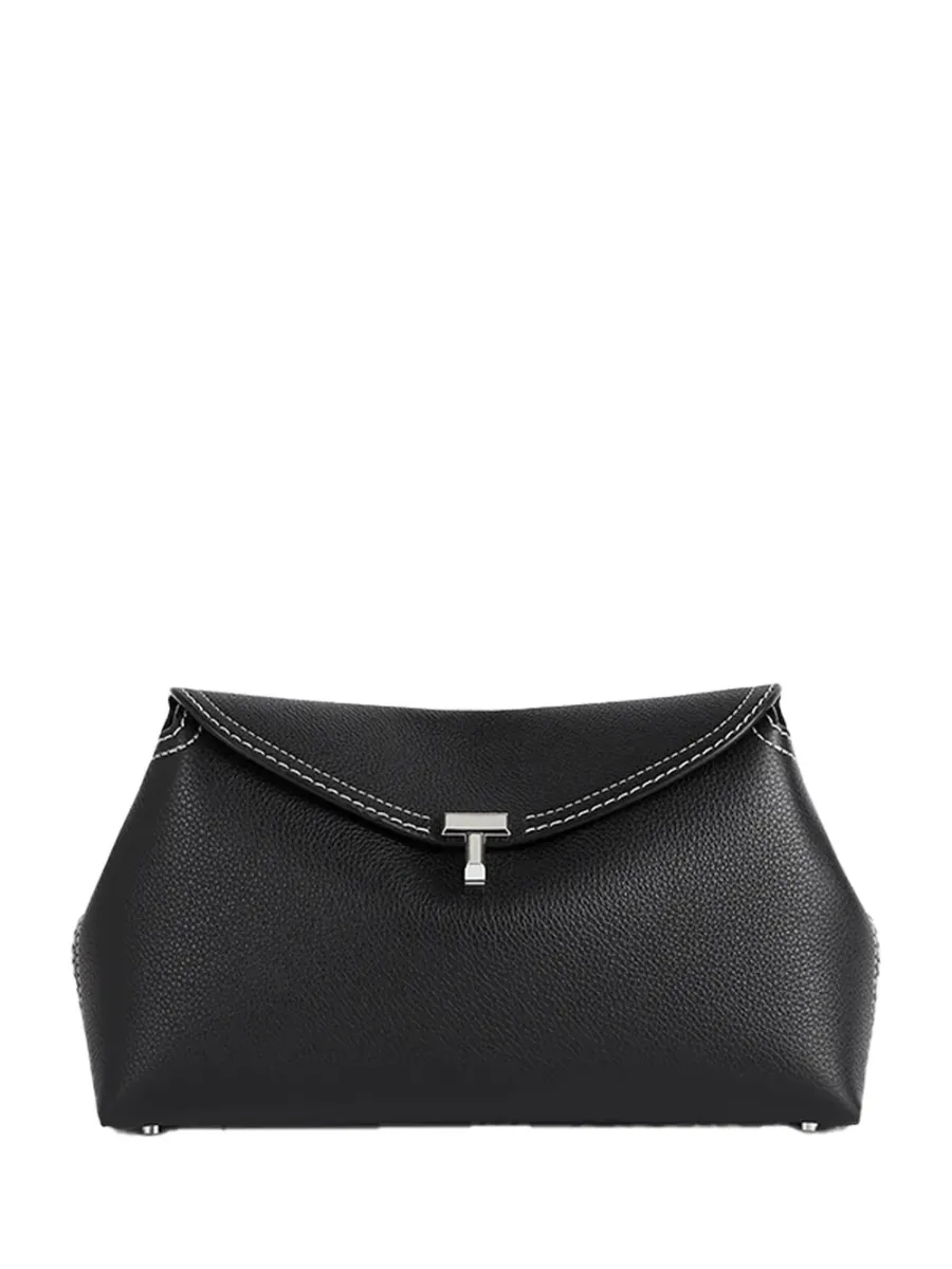 T-Lock Grained Leather Clutch Black