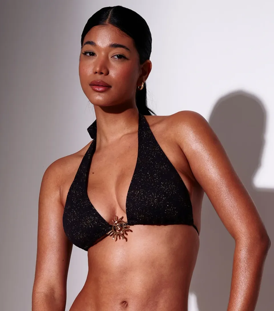 Women's Black Sunburst Halter Bikini Top