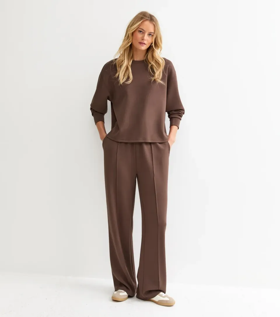 Women's Tall Premium Brown Jersey Wide Leg Joggers