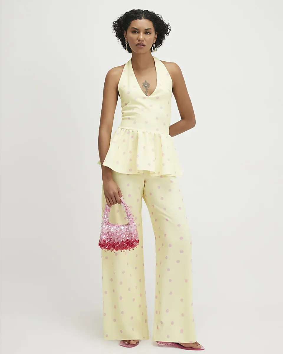 Spot Print Wide Leg Trousers