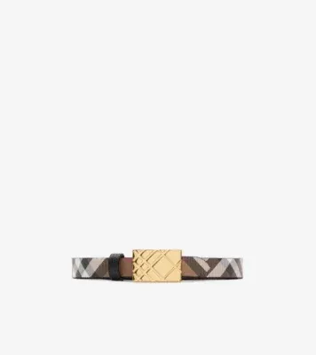 Thin Reversible Engraved Check Belt in Black