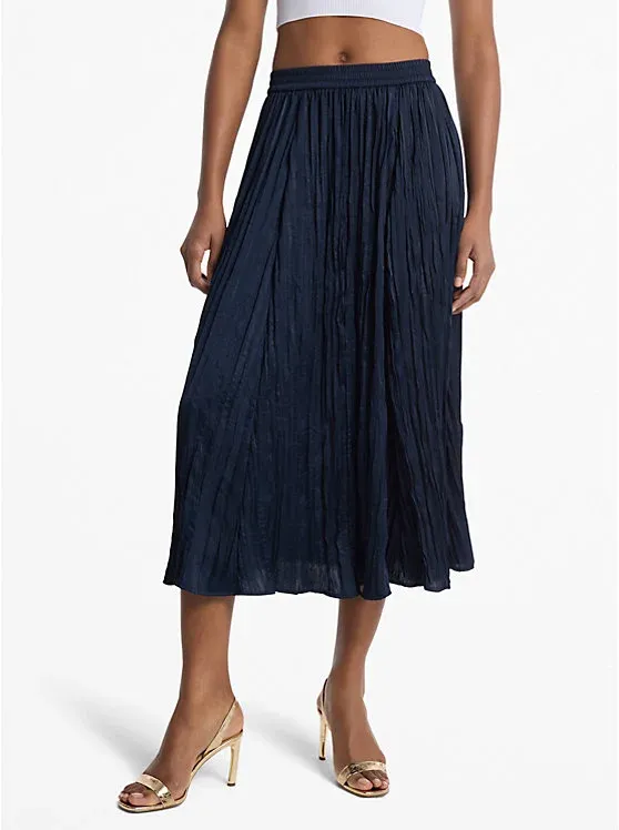 Crushed Satin Midi Skirt