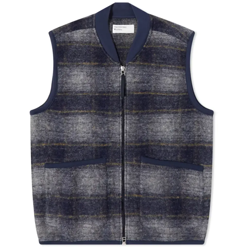 Check Wool Fleece Zip Waistcoat