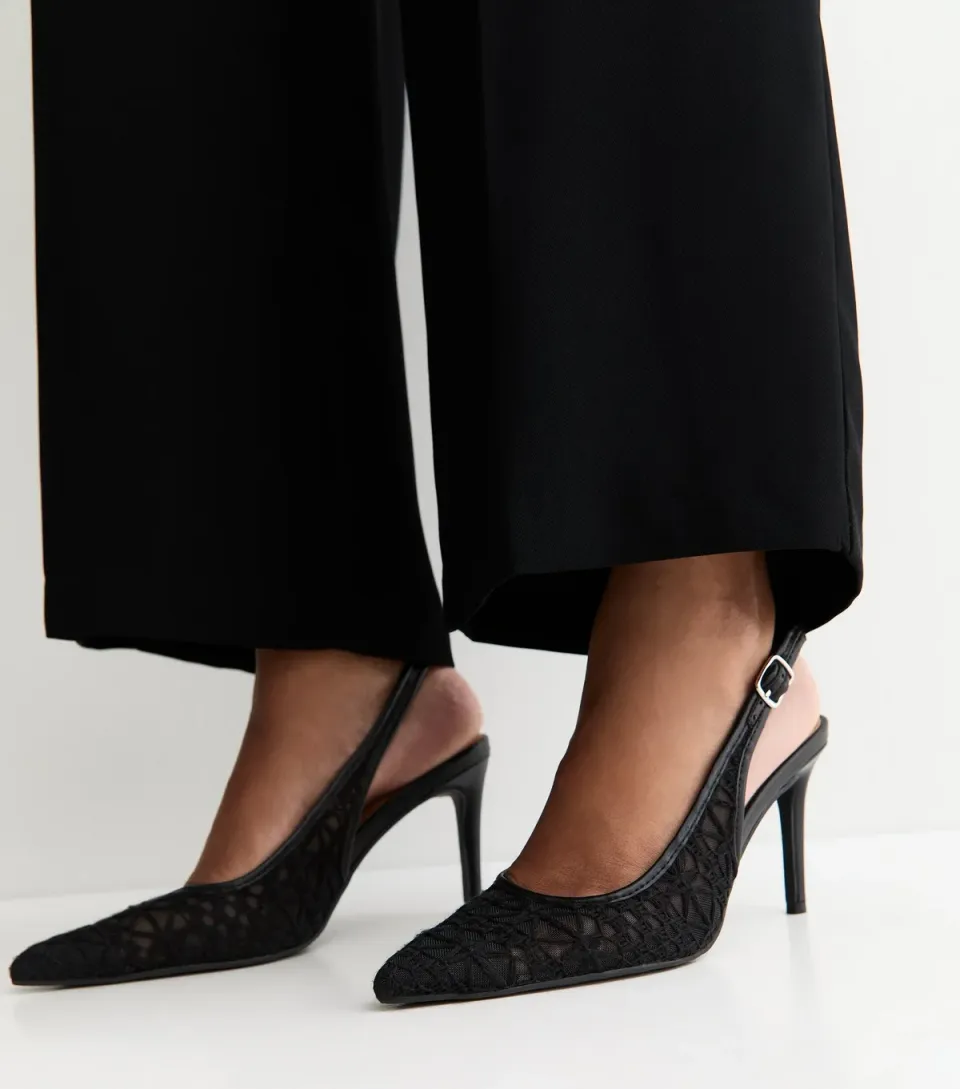 Women's Black Crochet Slingback Pumps Vegan