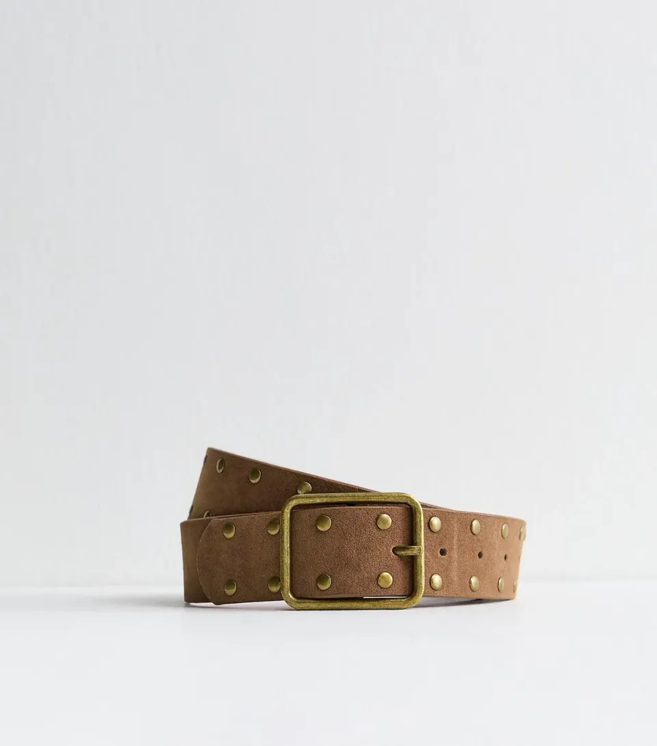 Tan Faux Suede Studded Belt