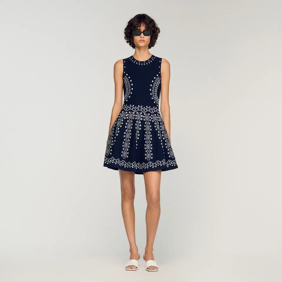Scarf-print knit short dress