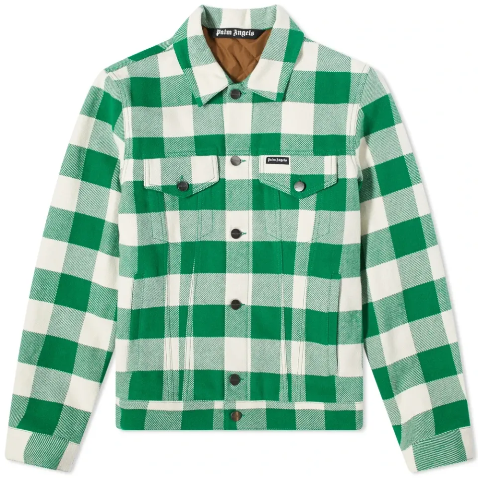 Curved Logo Checked Trucker Jacket