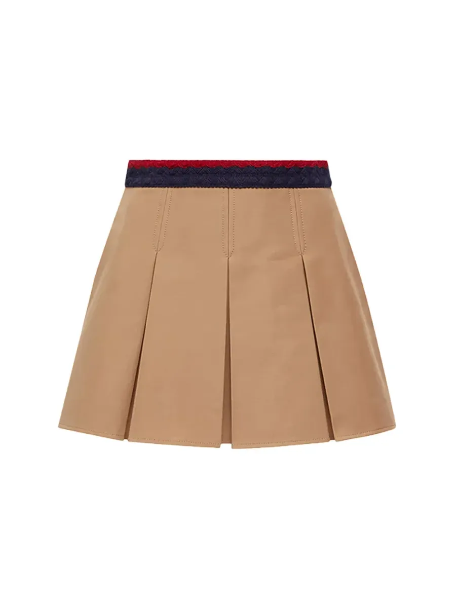 Women Cotton Gabardine Pleated Mini Skirt Beige