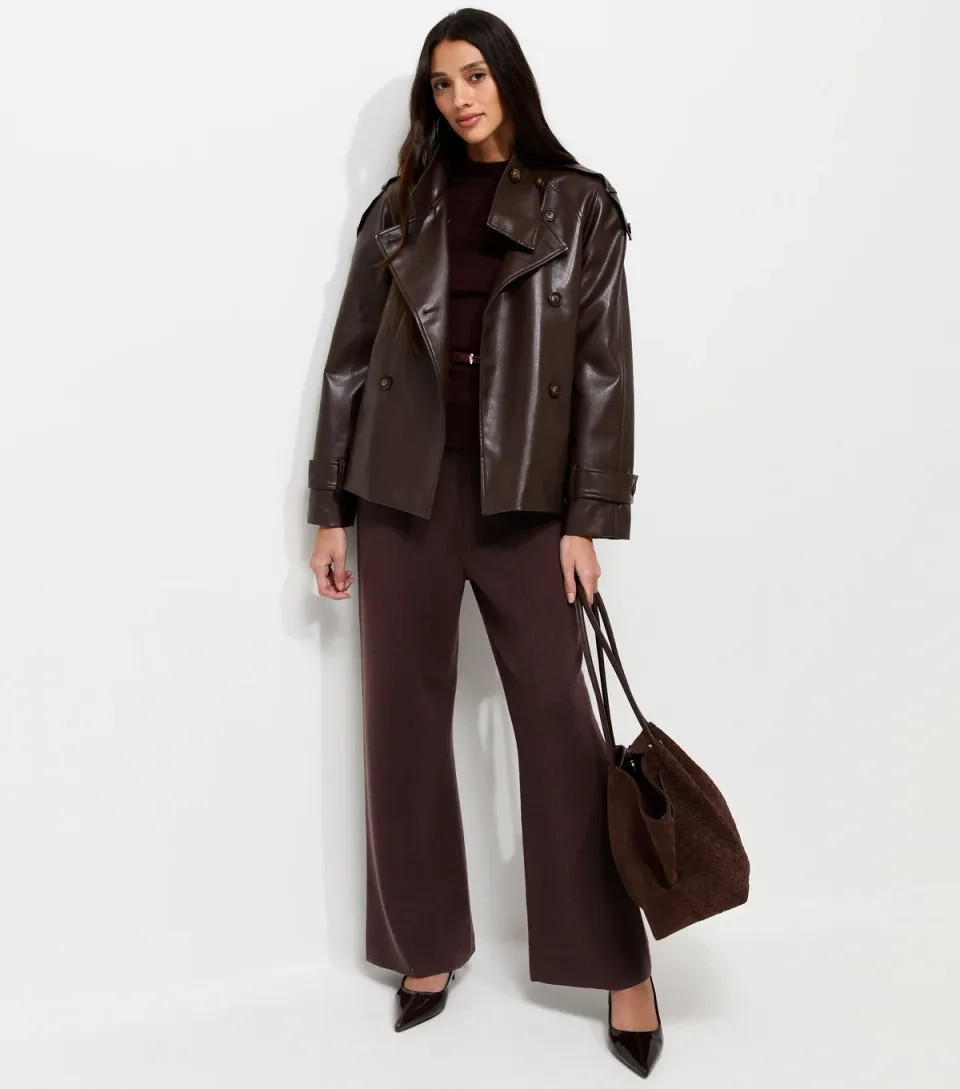 Women's Dark Burgundy Compact Knit Wide Leg Trousers