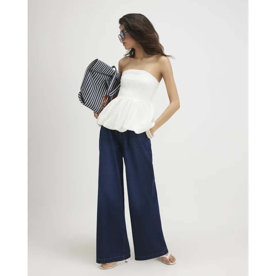 Drawcord Slouch Wide Leg Jeans