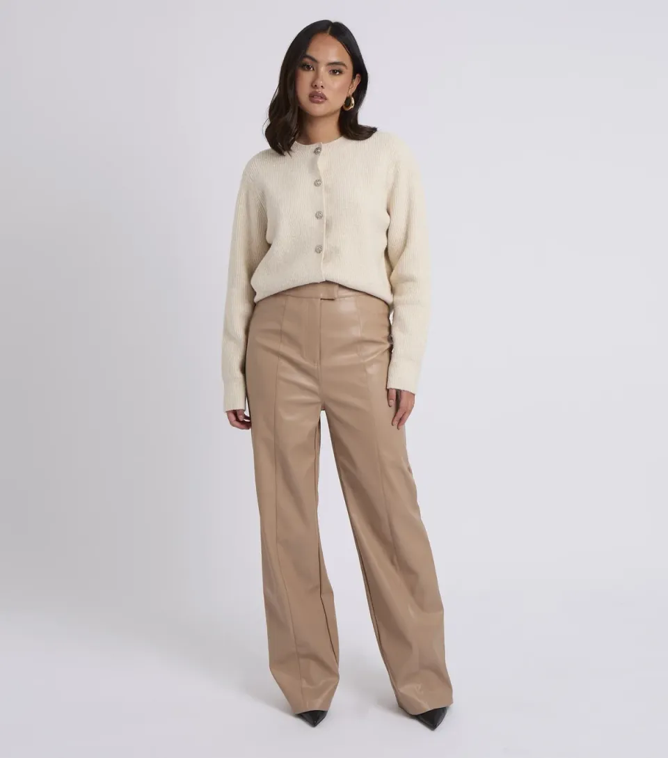 Women's Camel Faux Leather Trousers