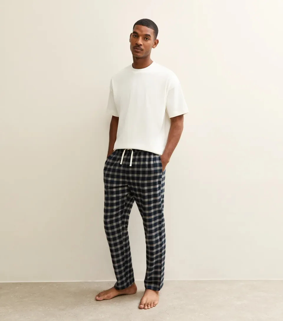 Men's Blue Relaxed Check Pyjama Bottoms