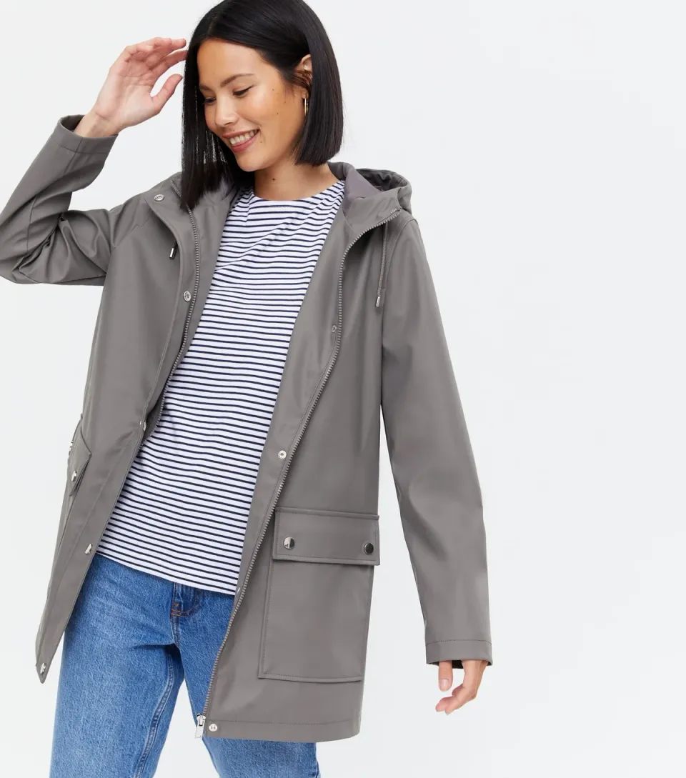 Women's Dark Grey Hooded Long Anorak