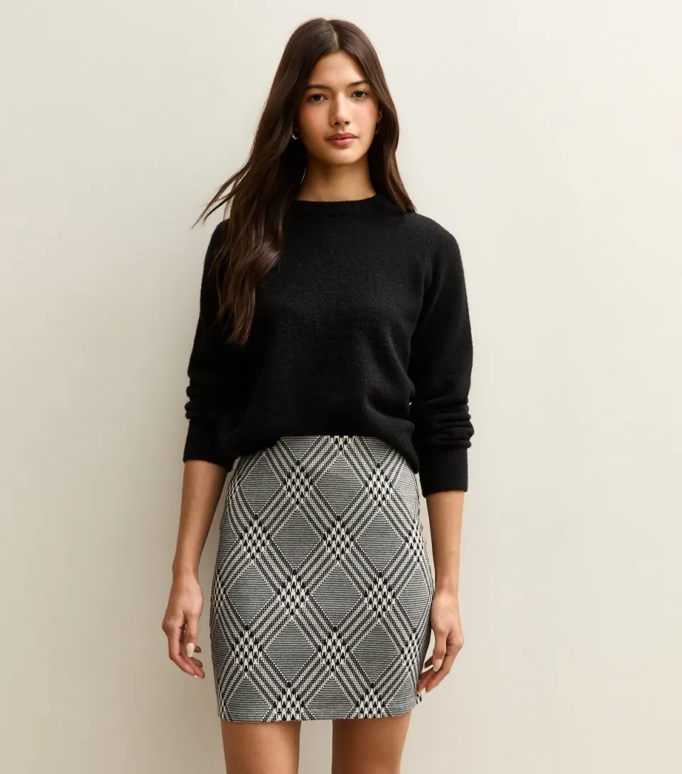 Women's Grey Monochrome Checked Tube Skirt
