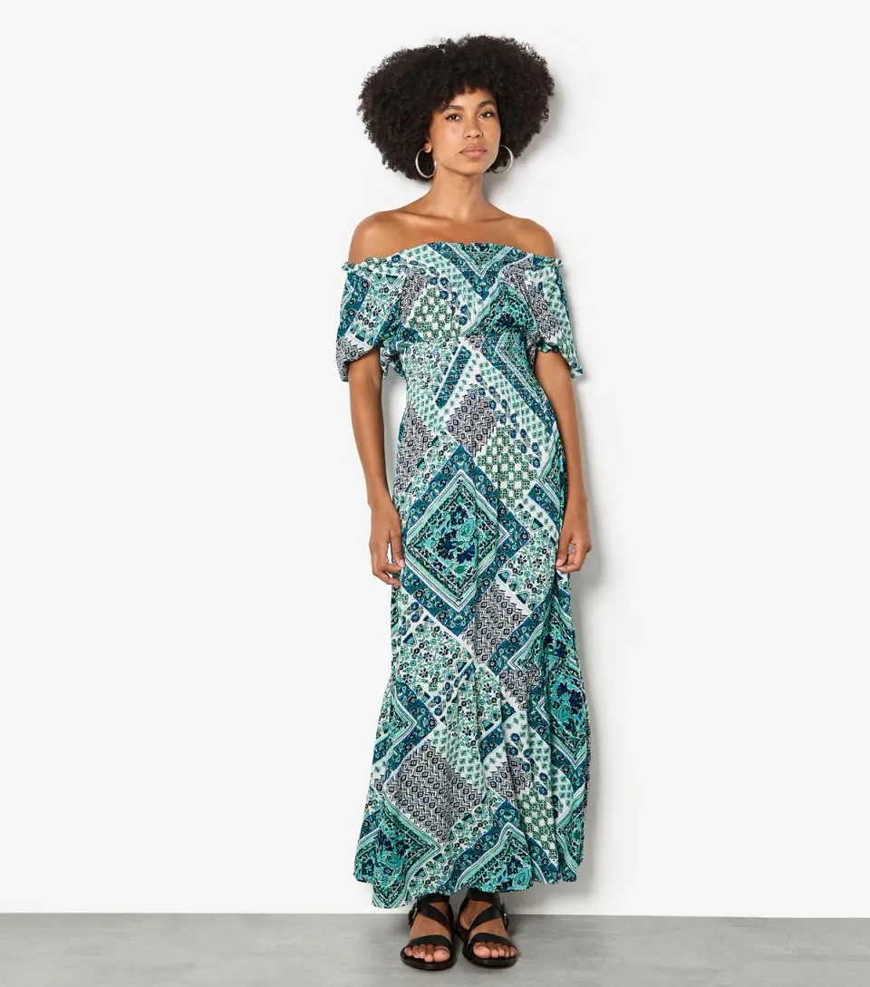 Women's Blue Scarf Print Maxi Dress