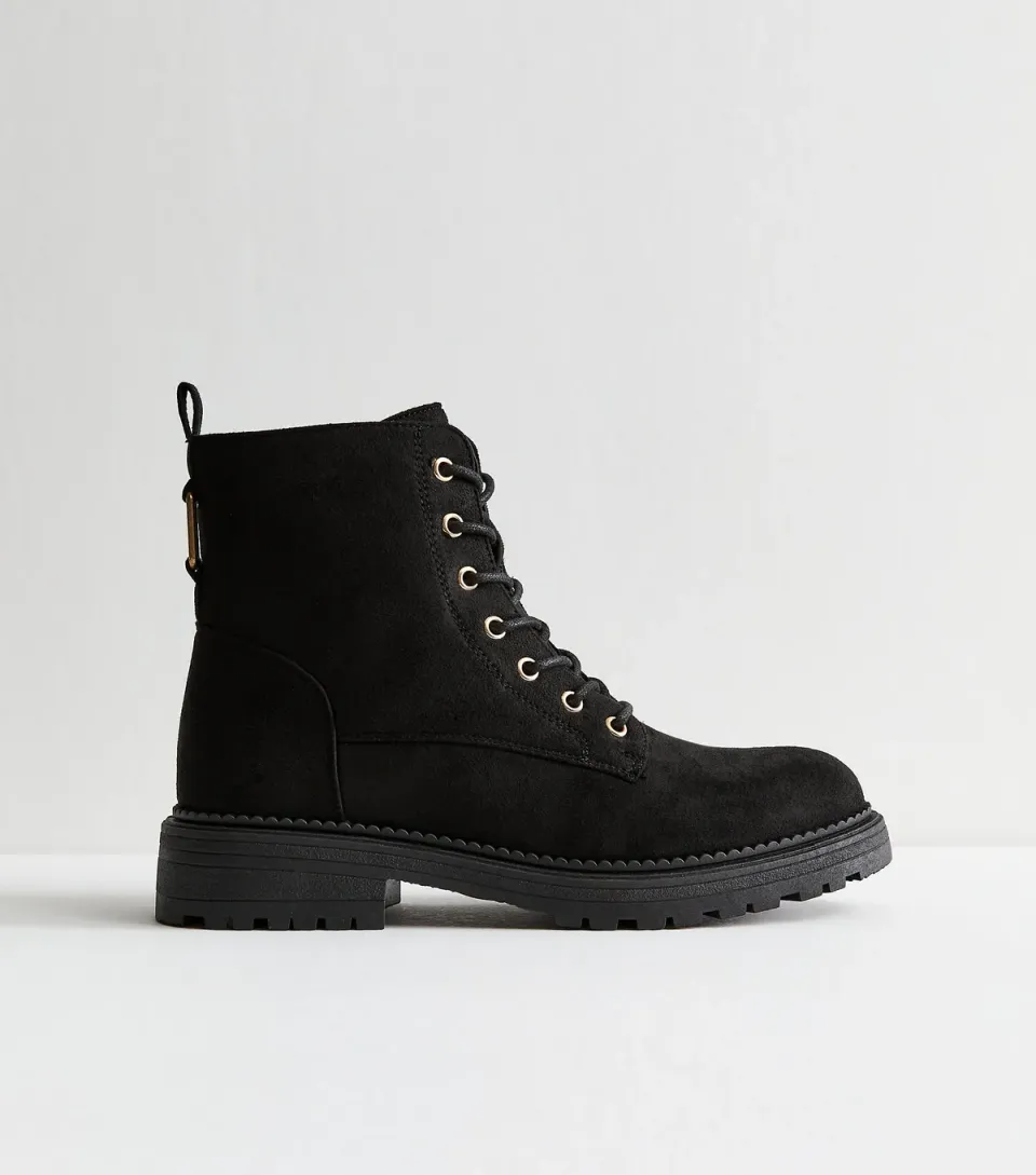 Women's Black Faux Suede Lace Up Ankle Boots Vegan