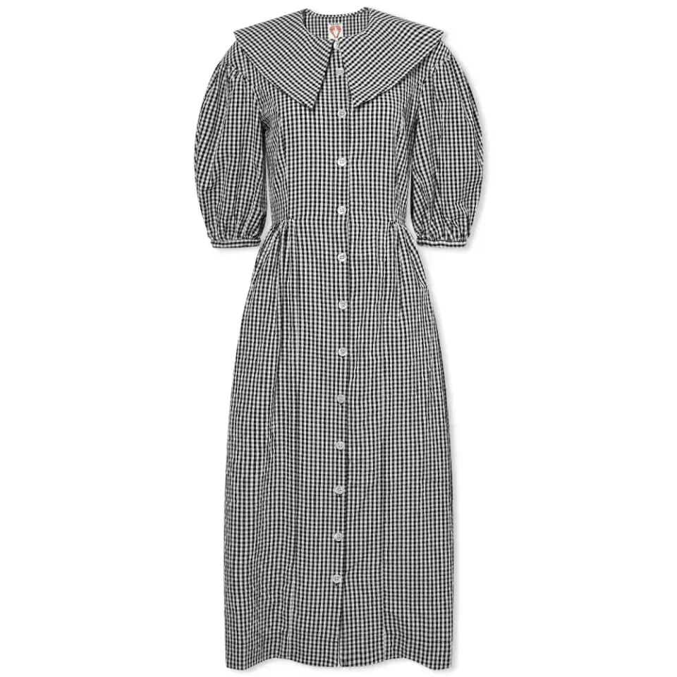 Olivia Button Front Dress With Collar Detail In Ging