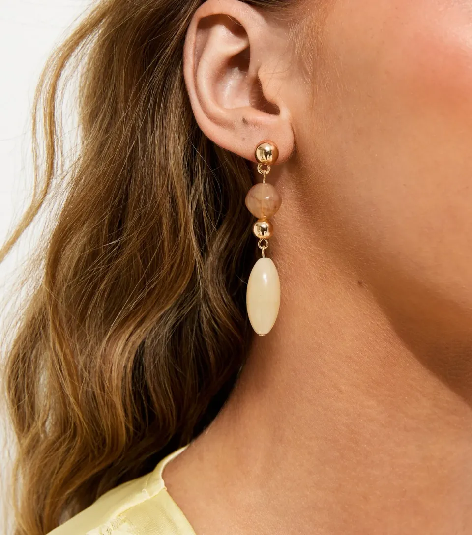 Brown Beaded Drop Earrings