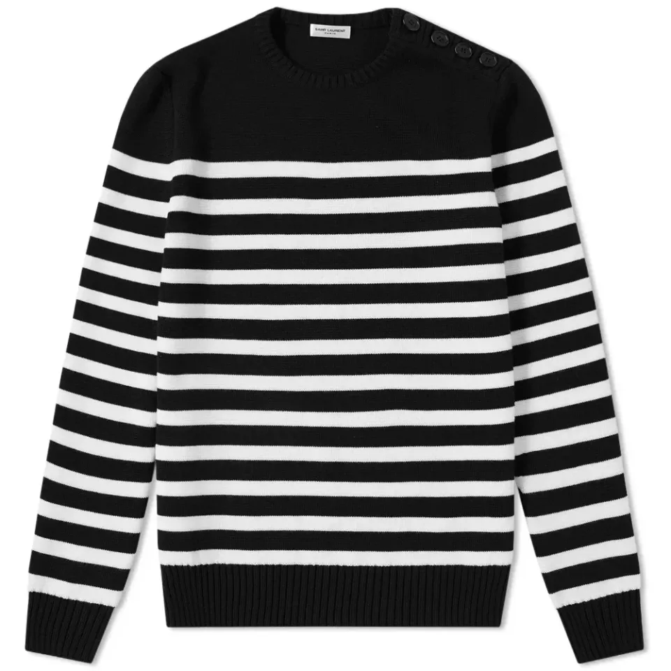 Stripe Button Crew Knit