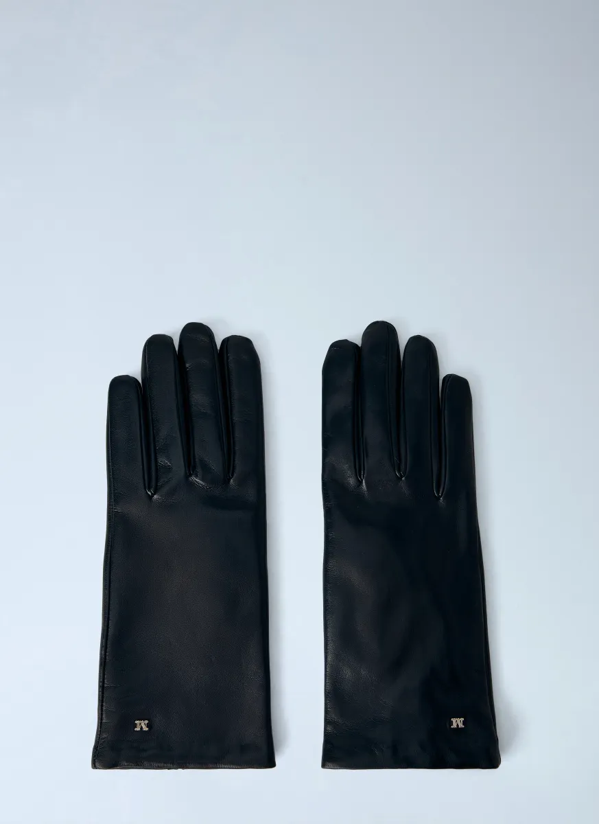 Leather Gloves with Logo Detail