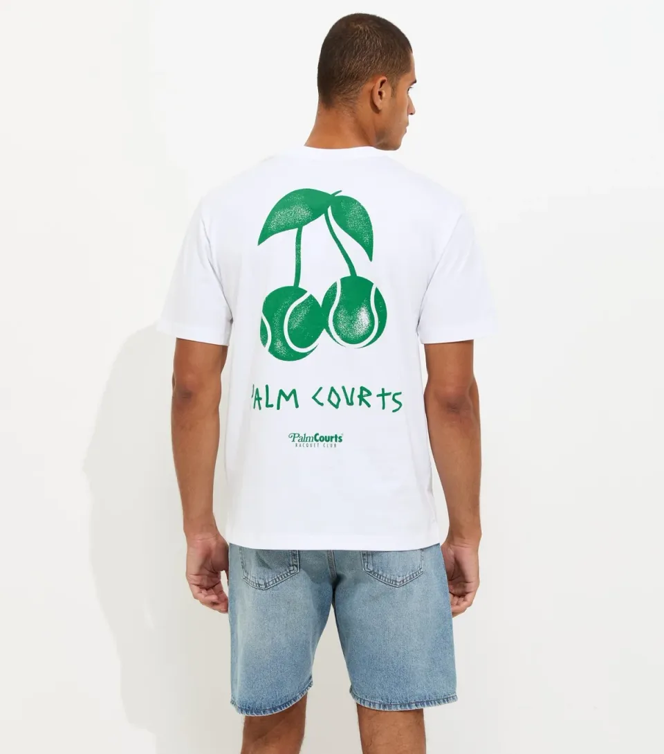 Men's White Palm Courts Print T-Shirt
