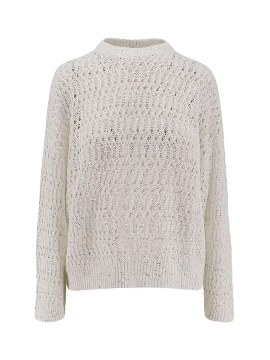 Open Knit Sweater L beige