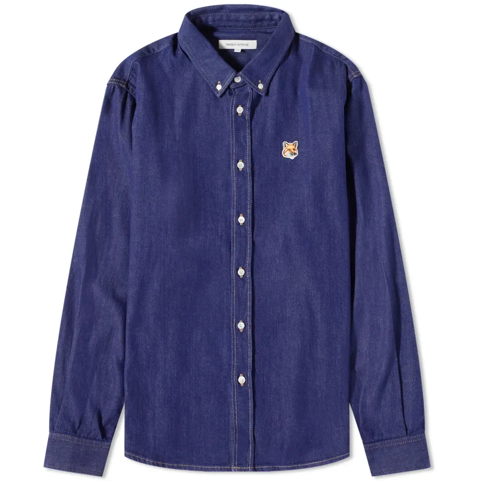 Fox Head Patch Button Down Denim Shirt